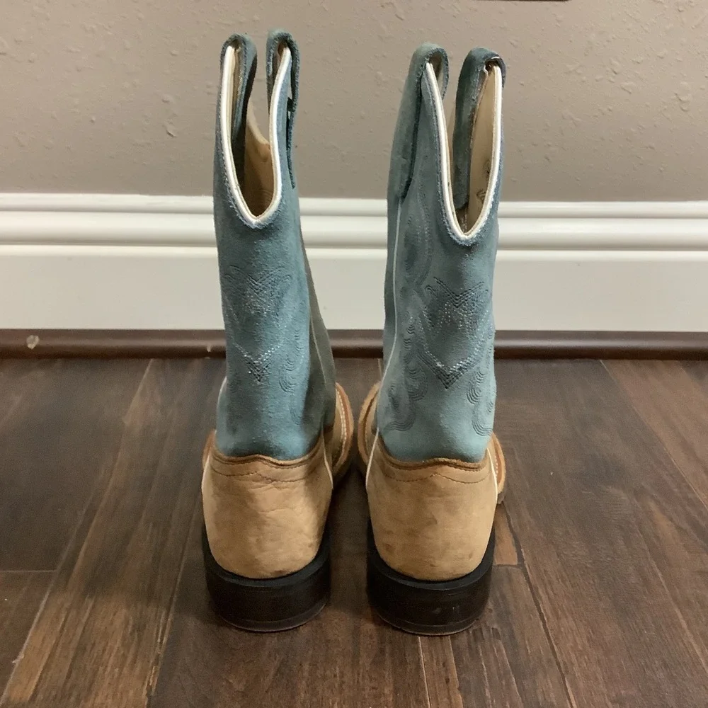 Cody James Youth Western Boots Tan Leather Blue Suede Square Toe Size 2.0D